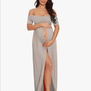 Maternity Off Shoulder Gown Split Front Dress